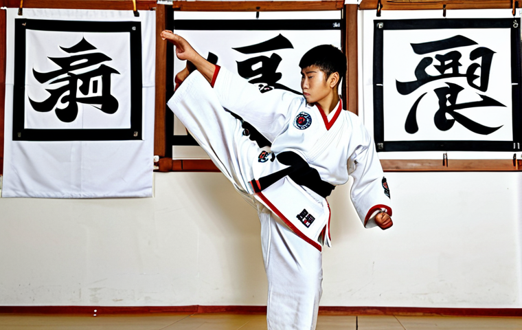 태권도 동작 정확도 높이는 방법 - "A determined Taekwondo student in a *dobok*, executing a perfect front kick with power and grace. T...