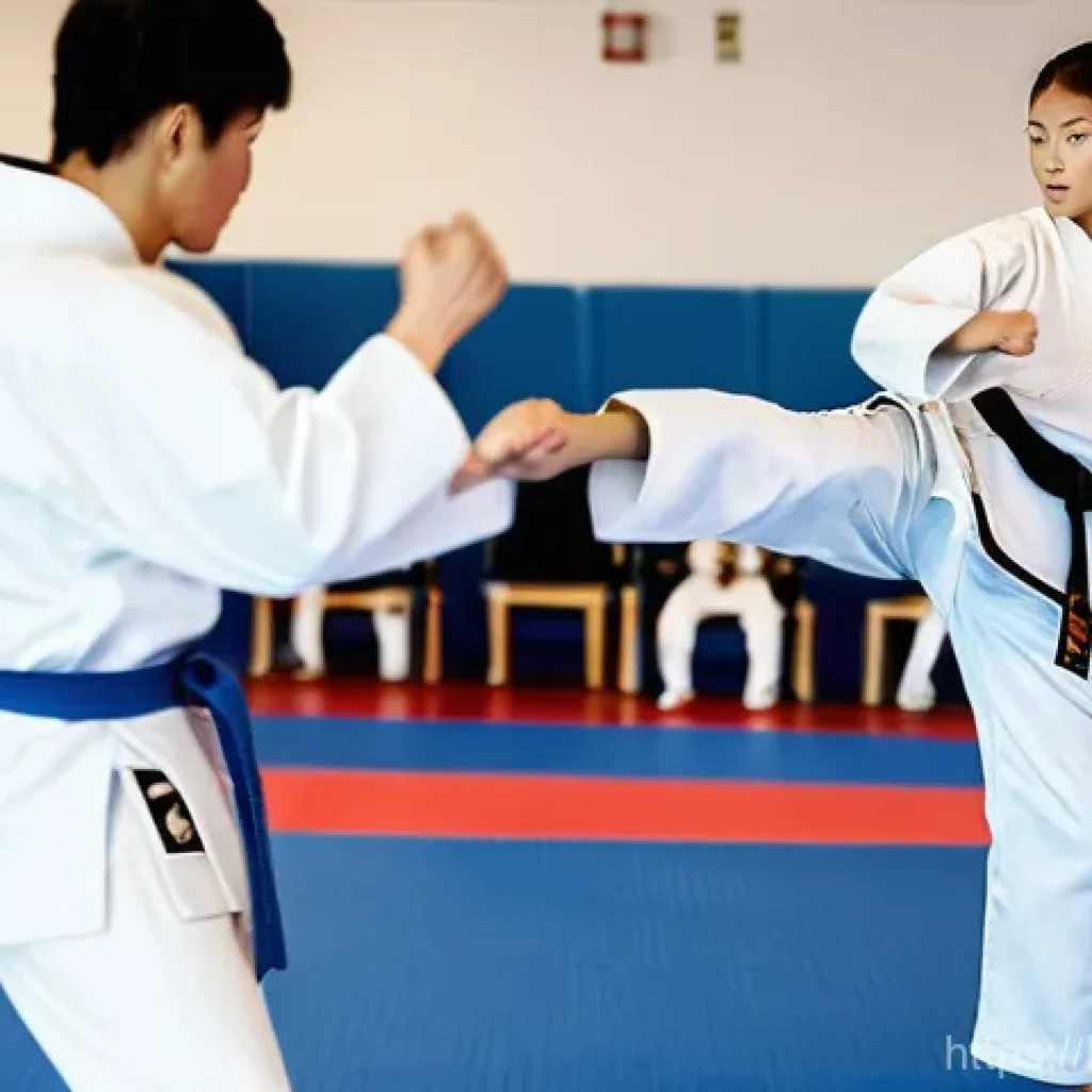 태권도 팀워크 훈련 방법 - **Prompt: Taekwondo Partner Drills: Trust and Coordination**
"A dynamic shot inside a well-lit T...