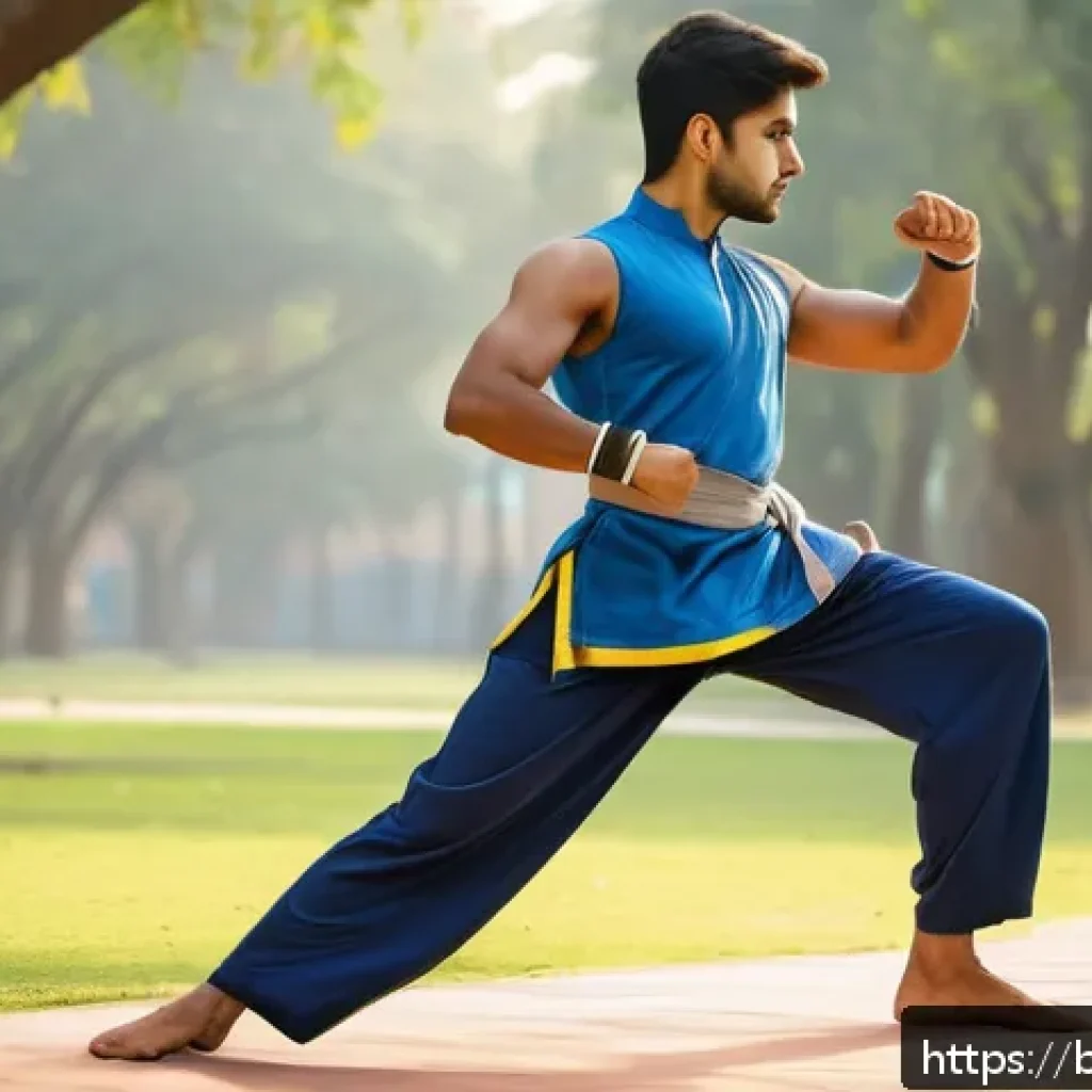 태권도 발차기 강화 기술 - A focused young Bengali martial artist practicing a powerful kick stance outdoors, wearing appropria...