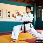 Home 23 태권도 훈련 일지 작성법 - A focused young Bengali Taekwondo practitioner in a bright, airy training hall, wearing a crisp whit...